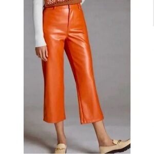 Anthropologie Avec Les Filles Orange Faux Leather Cropped Wide-Leg Pants Size S